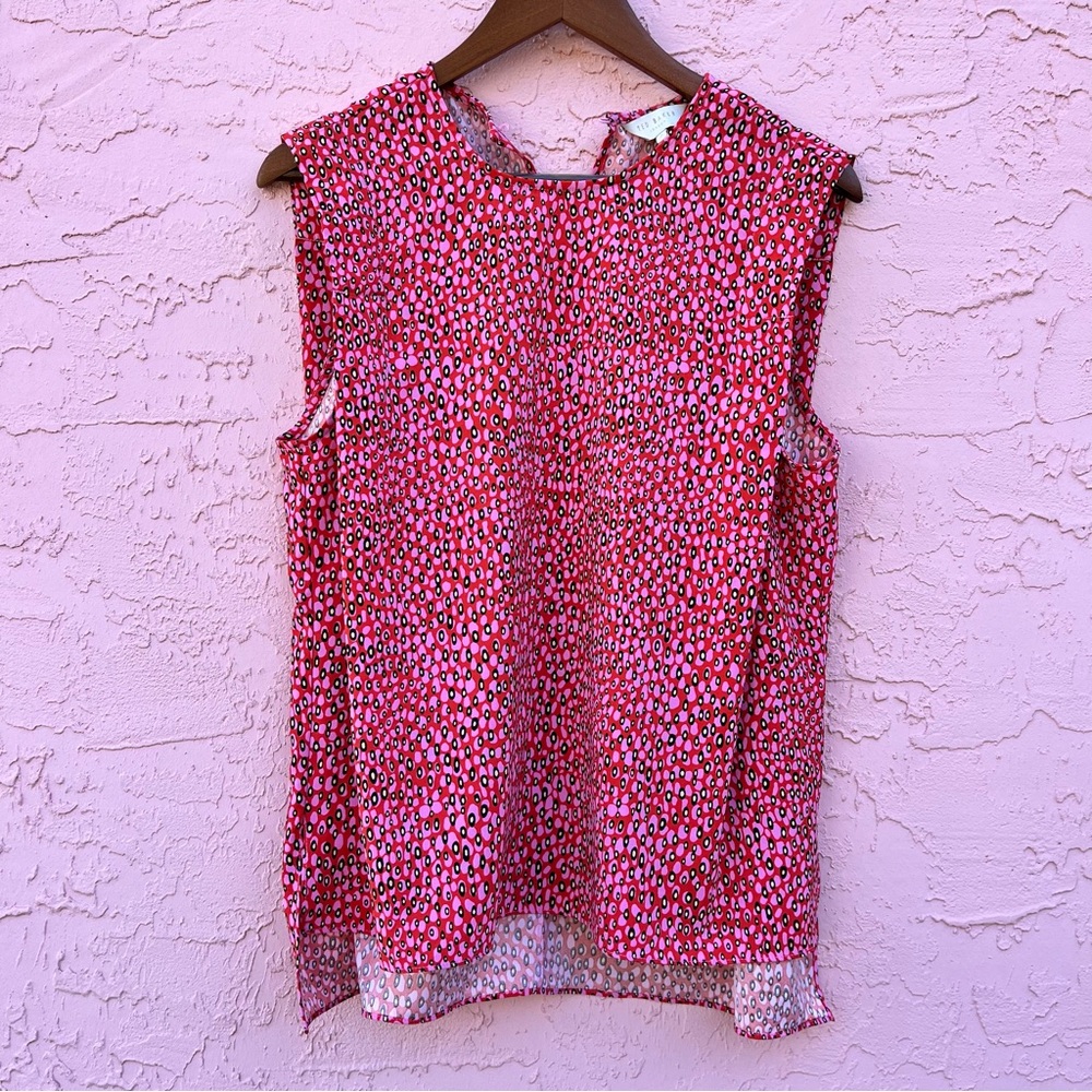Ted Baker London Sleeveless Cheetah Leopard Print Shirt Top Blouse Flaw